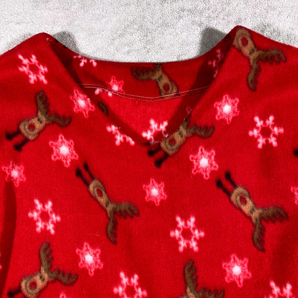 Handmade Reindeer Snowflake Fleece Top Women XL Red Holiday V-Neck Pullover - Picture 4 of 13